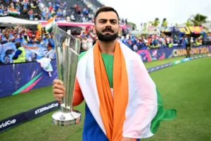 "Virat Kohli, Indian cricketer, announces his retirement from T20 cricket, marking the end of a legendary career in the format."